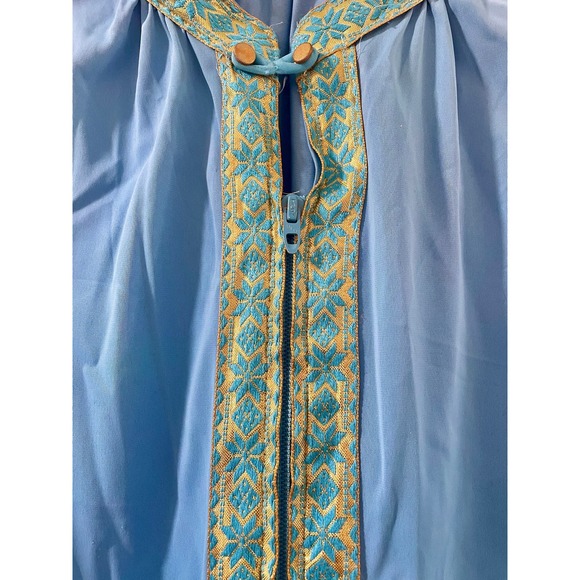 1960s Flowy Blue and Gold Mini Dress, vintage kaftan loungewear - Picture 3 of 3